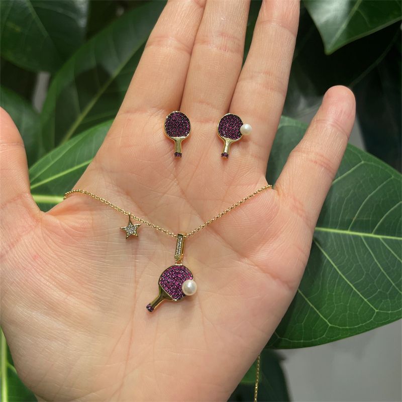 สินค้ามีในสต็อก เซ็ตสร้อยคอ-ต่างหูปิงปอง Chen Meng คู่รัก WTT