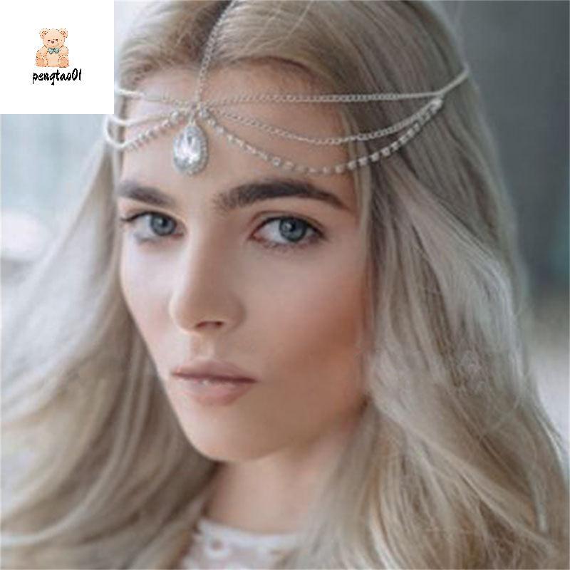 [PT01] คริสตัลหน้าผาก Nelace ผู้หญิงคริสตัล sel Hair Chain Tiara Water Drop Hair [VN]