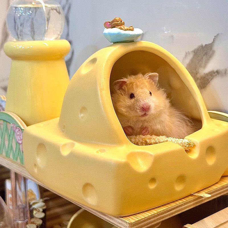 น่ารัก Golden Bear Ceramic Easy-to-Clean Round Corner No-Bump Pet Hamster Nest