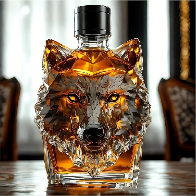New Product Wolf  Crested Whiskey Bottle Wolf Head Crown Top Whiskey Bottle