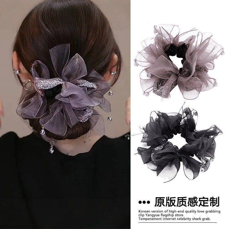 High-End Western สไตล์สีดําเพชรพู่ Scrunchy ผม Tie หญิง High-End Western สไตล์ Tie Ball ยาง Band หัวดอกไม้อุปกรณ์เสริมผม