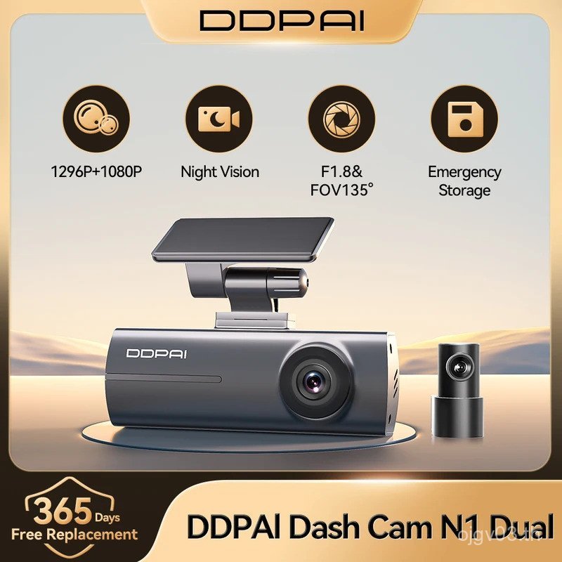 DDPAI Dash Cam N1 Dual ด้านหน้าและด้านหลังบันทึก NightVIS 1296P Dash Cam Recorder รถ DVR App ควบคุม 