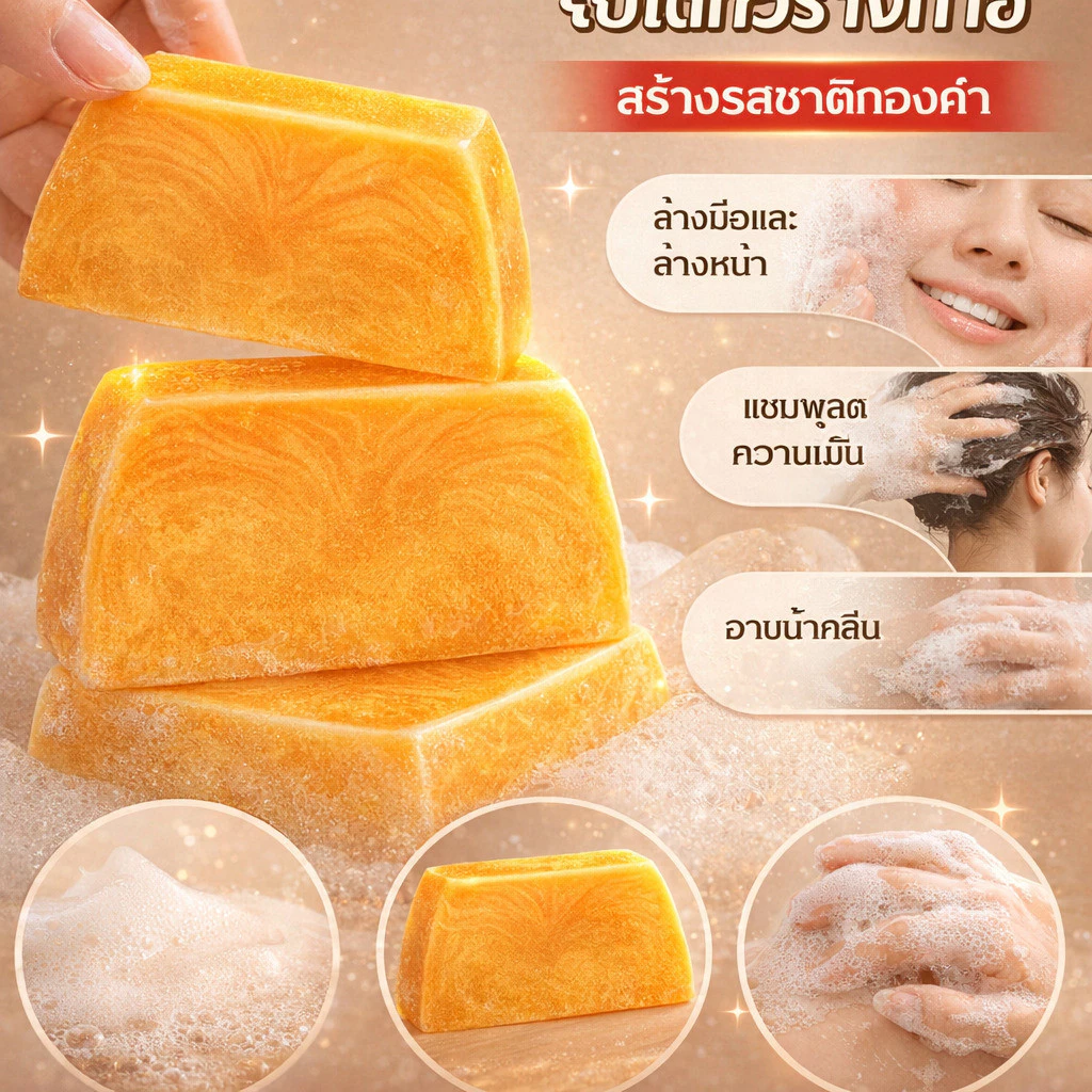สบู่ทำมือน้ำมันหอมระเหยผสมทองคำและกรดอะมิโน thumbnail 3