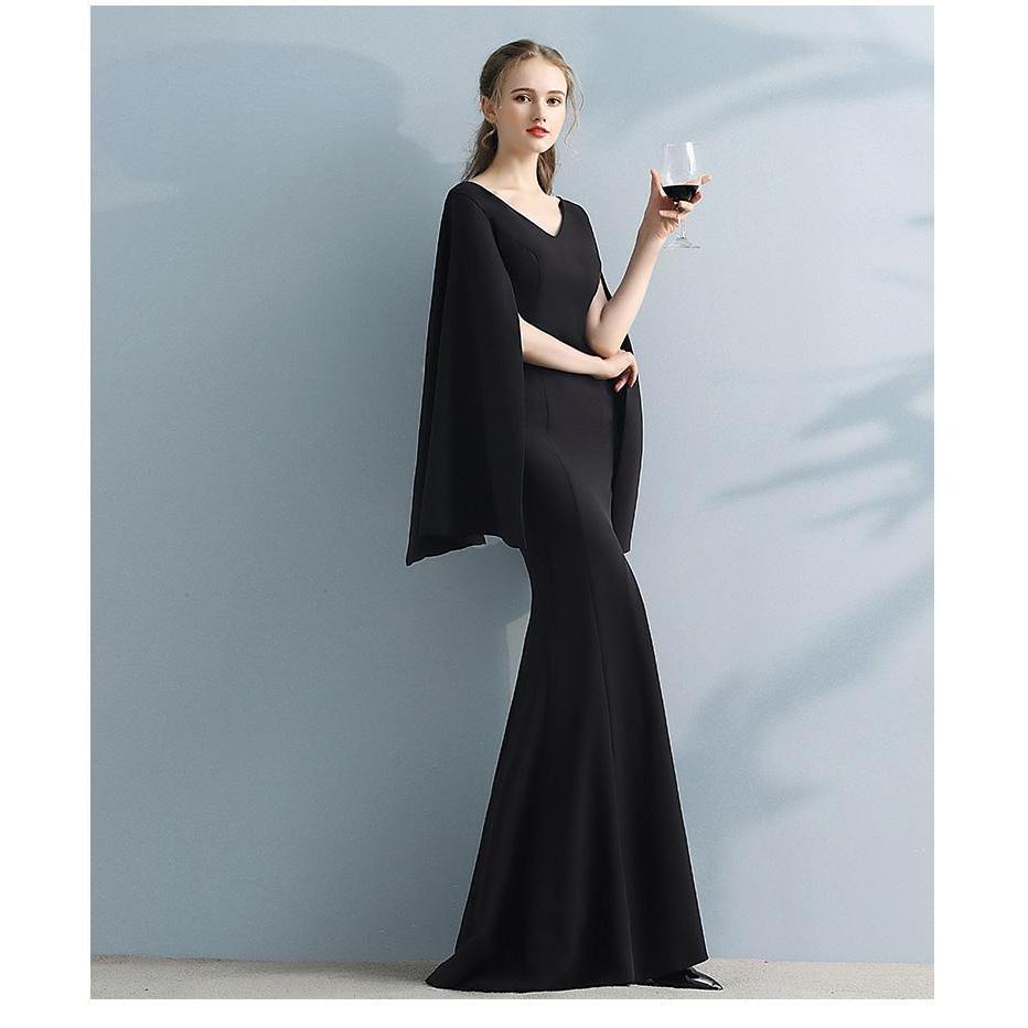 สุภาพสตรีแขนยาวคอปกแฟชั่นกระโปรงแฟชั่นฤดูใบไม้ร่วง Fishtail ชุด cod หญิง Hostess ชุดเดรสยาวจัดเลี้ยง