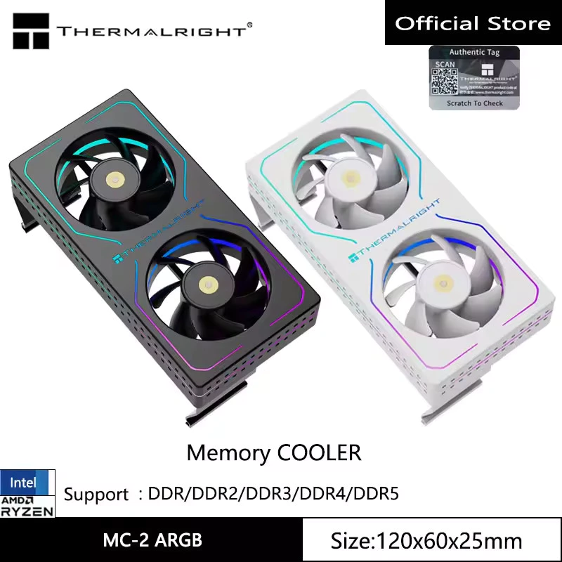 Thermalright MC-2 ARGB คอมพิวเตอร์ Memory Heatsink จับคู่พร้อมพัดลมคู่ประสิทธิภาพสูง เหมาะสําหรับ DDR/DDR2/DDR3/DDR4/DDR5