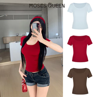 MOSESQUEEN เสื้อยืดแขนสั้นสำหรับฤดูร้อน แบบทรงกระชับและสวมใส่ง่าย ดีไซน์ทันสมัยสำหรับผู้หญิง #62857