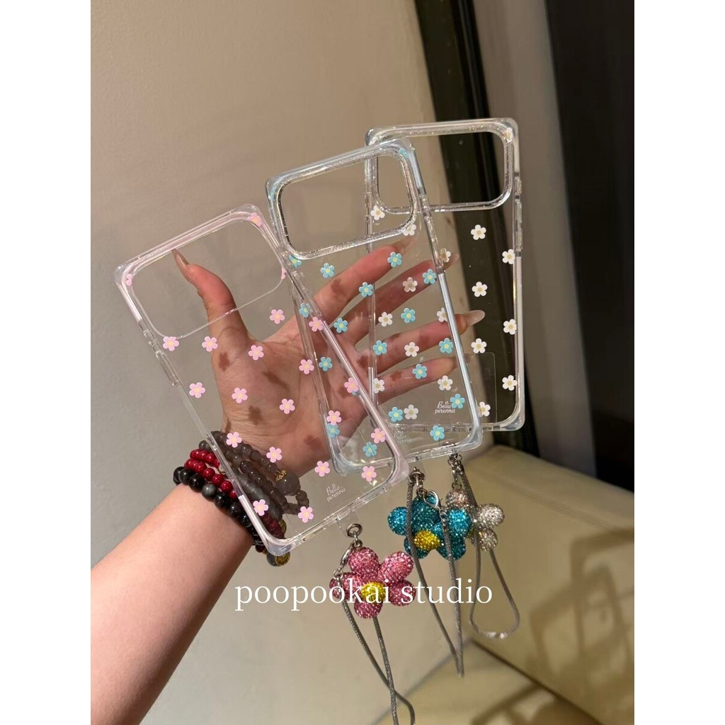เคสสี่เหลี่ยมเกาหลี Ins โปร่งใสพิมพ์รูปแบบเชอร์รี่ความงามกันกระแทกป้องกันกล้องสําหรับ iPhone 17 Pro Max 16 Pro 15 14 Pro 13
