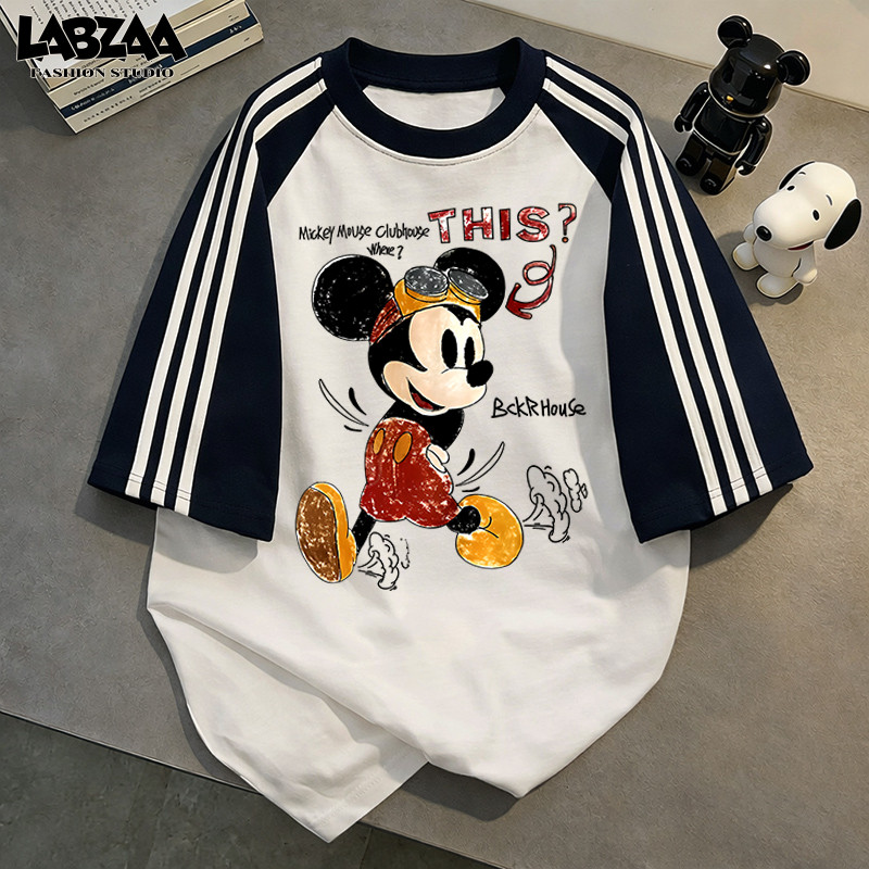 【จัดส่งจากกรุงเทพฯ】LABZAA ทันสมัยและเรียบง่าย วินเทจฟอกน้ำ Oversized Mickey Mouse อ่อนนุ่ม ใส่สบาย ผ้าฝ้าย YG3354