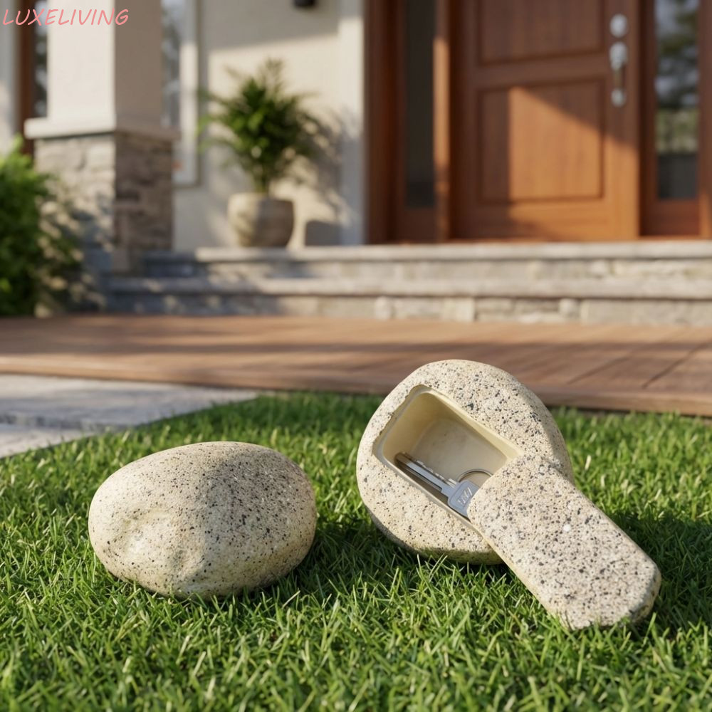 LUXELIVING Disguised Rock Key Storage Box,ที่สมจริงธรรมชาติดูเลียนแบบหินผู้ถือ,เลียนแบบหินกันน้ําเรซิ่นSpacious Design Secure Key Storage Box Patio