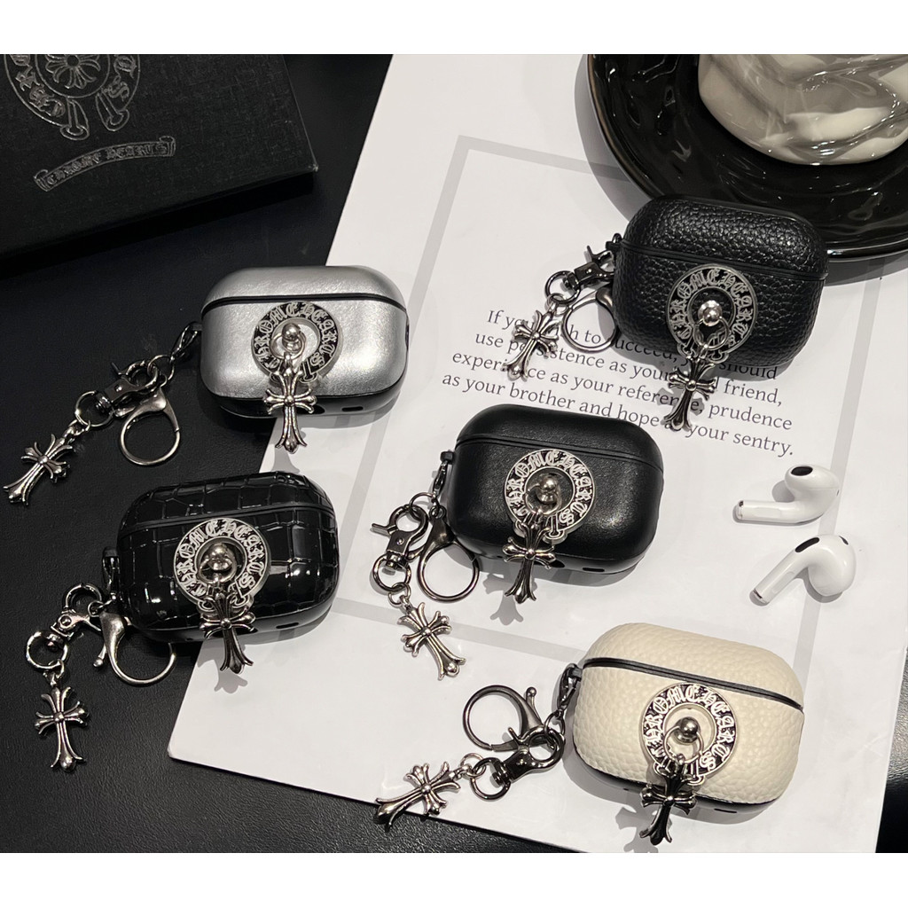 Creative Rivet ปลอกหนังสําหรับ Apple AirPods Pro 3 2 จระเข้เนื้อแยกออกแบบสําหรับ AirPods 4 3 2 1 Anti-drop ฝาครอบโลหะ Anti Loss Chain