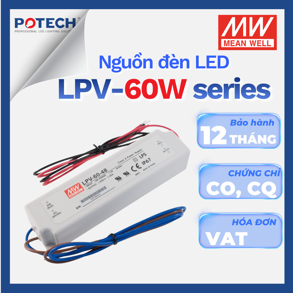 Mean Well ของแท้ LPV-60W LED SOURCE - กันน้ํา IP67, DURABLE OUTDOOR