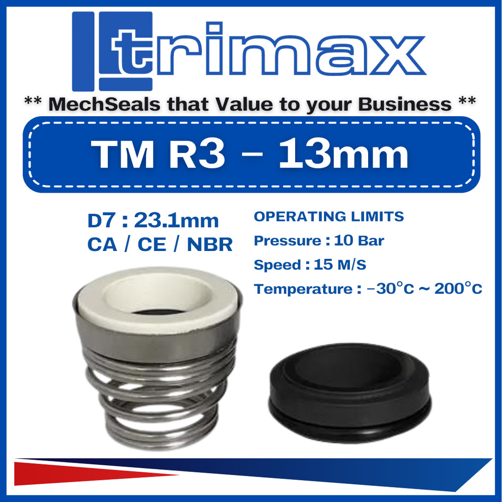 TRIMAX R3-13mm ( d1-13.0 x d7-23.1 ) R3/155 Single-Spring Mechanical Seal Ceramic/Carbon/NBR