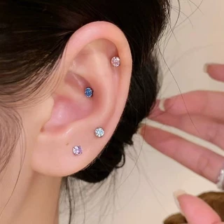 We Flower 2 ชิ้น Minimalist s925 เงินขนาดเล็กคริสตัลที่มีสีสันสกรูต่างหูผู้หญิงเลือกฟรี Pierced หู Studs เครื่องประดับ