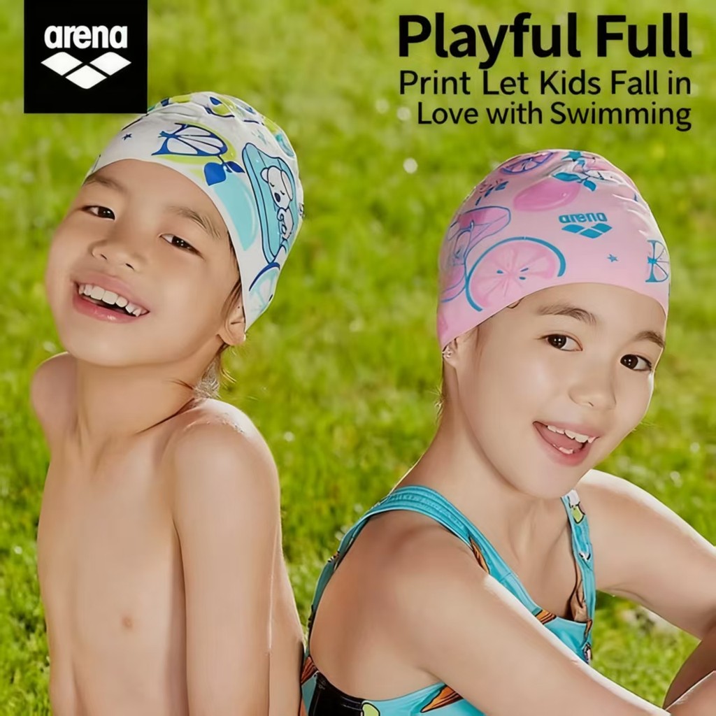 หมวกว่ายน้ำใหม่กันน้ำน่ารัก สบายสำหรับเด็กผู้หญิง ยืดหยุ่นสูง ชายชรา Arena หมวกว่ายน้ำการ์ตูนสำหรับเ