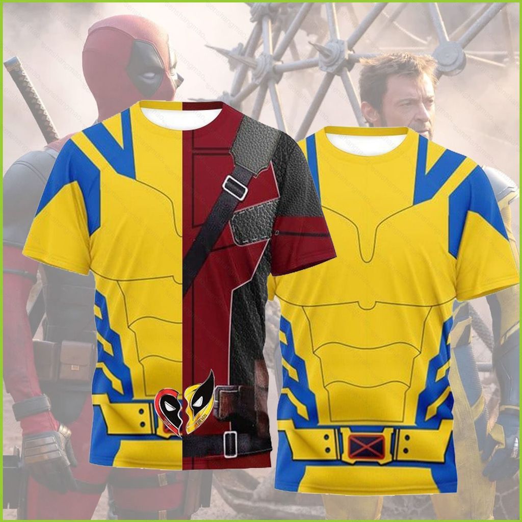 PS2 Deadpool Wolverine คอสเพลย์ผ้า 3D ฤดูร้อนเสื้อยืดอะนิเมะแขนสั้นด้านบน SP2