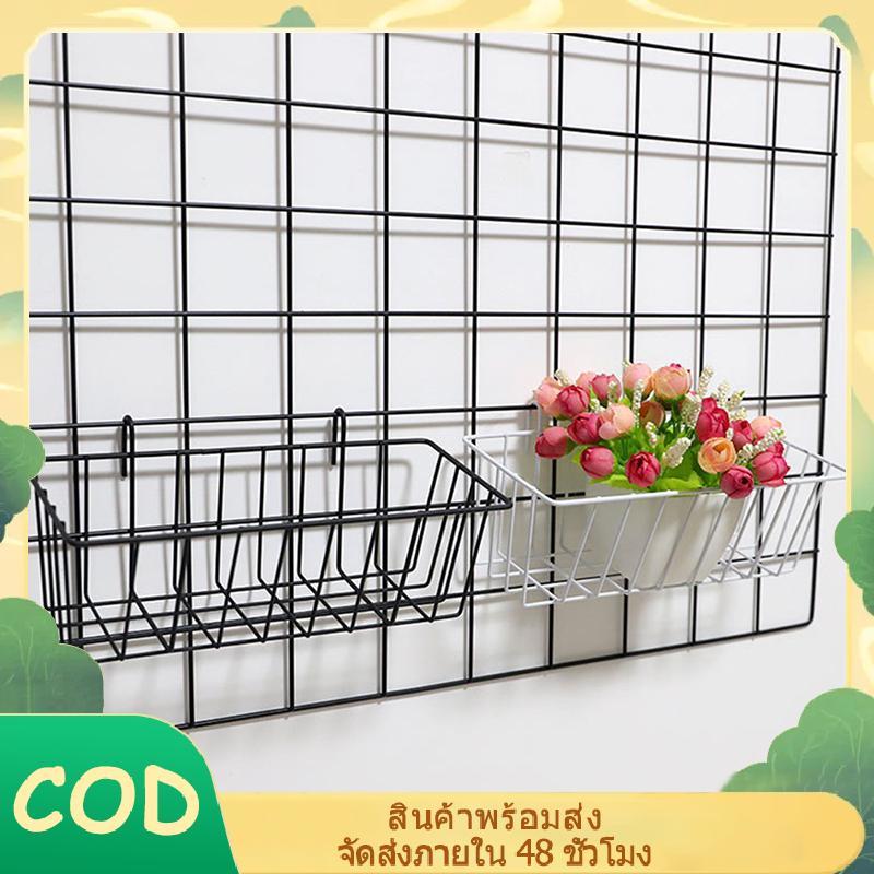 [ยีฮัน] โลหะตกแต่งตะกร้าเก็บ ทําเอง ตารางเหล็กชั้นวางกระถางดอกไม้ผนังศิลปะติดตั้งกรอบตาข่ายชั้นวางจอแสดงผลตกแต่งบ้าน ปริญญาเอก