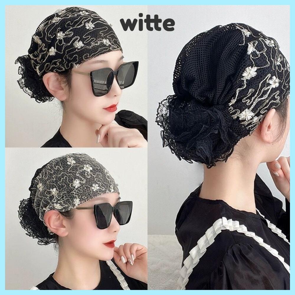 Witte ที่คาดผม ผ้าโพกหัว ลูกไม้ ปักลาย สีขาว ขายดี คลุมผม แบบเต็ม อินเทรนด์ ยืดหยุ่น ที่คาดผมผู้หญิง