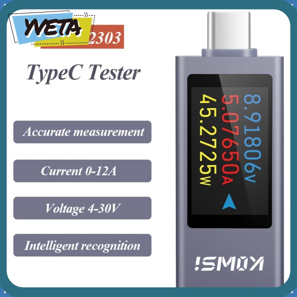YVETA เครื่องทดสอบมิเตอร์ไฟ, KWS-2303C Type-C Current และแรงดันไฟฟ้า, จอแสดงผล LCD PD แบตเตอรี่ความจ