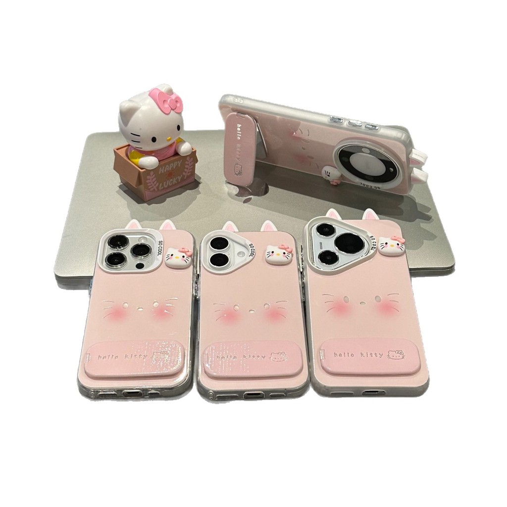 หูคิตตี้สีชมพูสําหรับ ไอโฟน 16/15 มือโปร ความมีชีวิตชีวา 14 11 เคสโทรศัพท์ 12 ไอโฟน 13 ฝาครอบป้องกัน