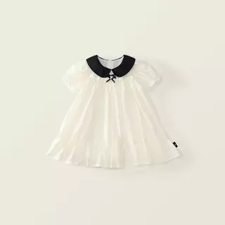 Hania kids พร้อมส่ง - เดรสเด็กผู้หญิงสีขาว คอปกดำ แขนพอง สไตล์คุณหนู น่ารัก ใส่ออกงาน - K5125720