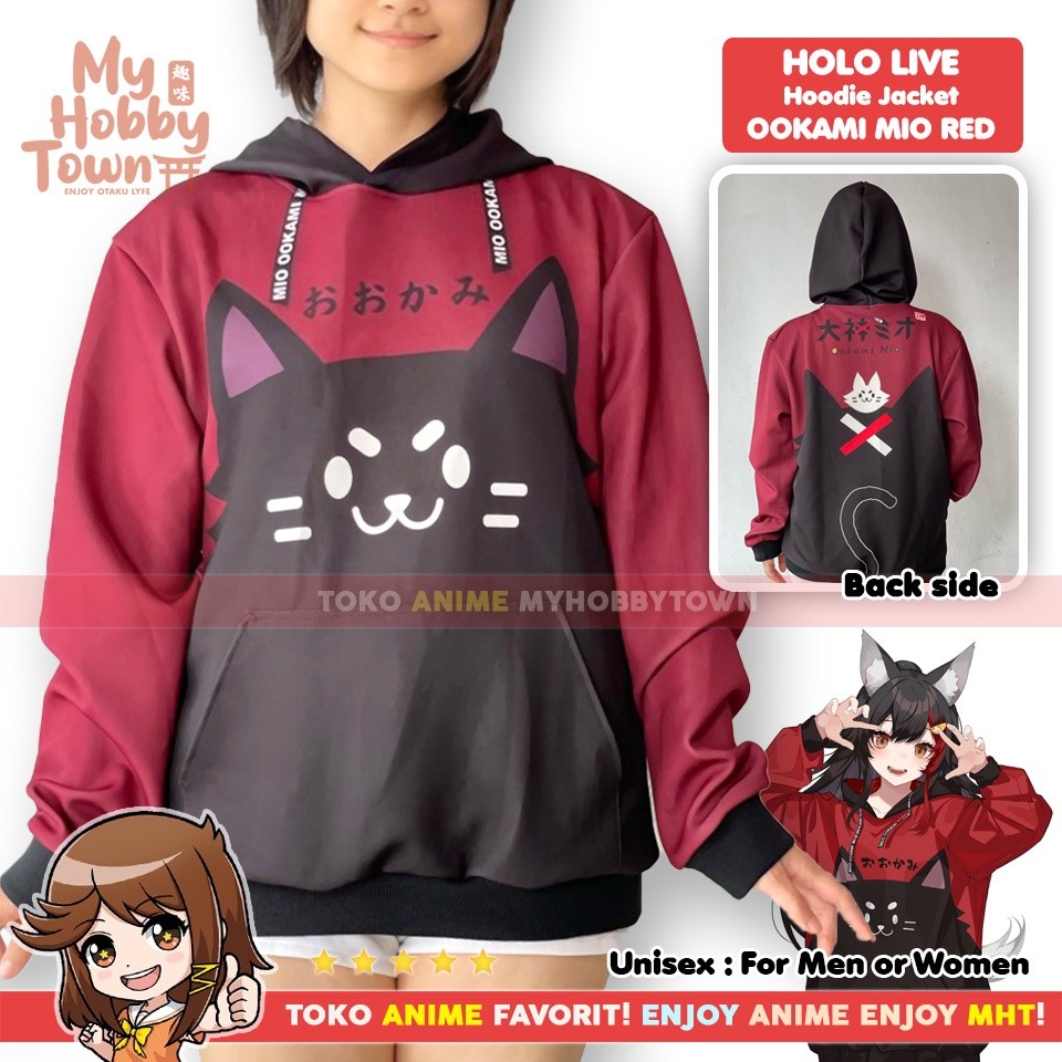 Hoodie เสื้อกันหนาว Anime Holo Live Ookami Mio Red Impression คอสเพลย์