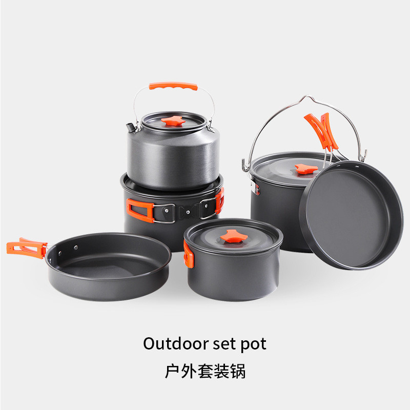 Outdoor Camping Cooking Equipment Full Set Camping Pot Set for Cooking and Boiling Water, Pot Set, H