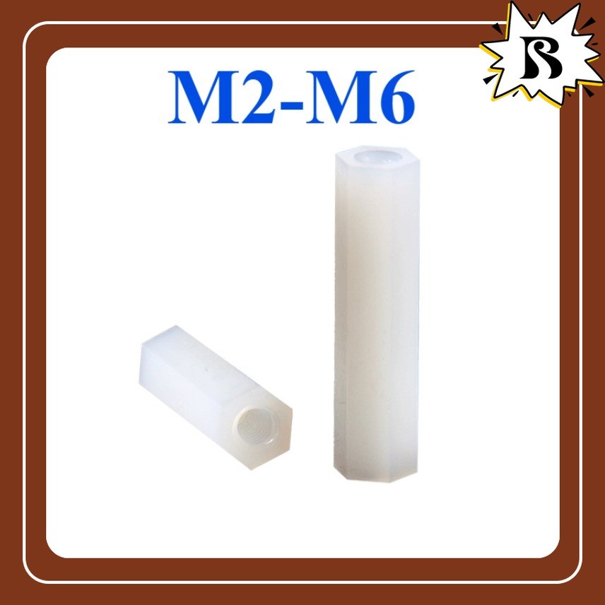 คอลัมน์ไนลอน, หัวแบนหกเหลี่ยมแกนผ่านคู่, คอลัมน์แยก, คอลัมน์รองรับพลาสติกสีขาว, คอลัมน์สเปเซอร์ M2/M