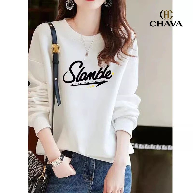 เสื้อสเวตเตอร์แขนยาวคอกลมสำหรับผู้หญิงไซส์ใหญ่ ทรงหลวม ความยาวระดับกลาง เสื้อตัวใน