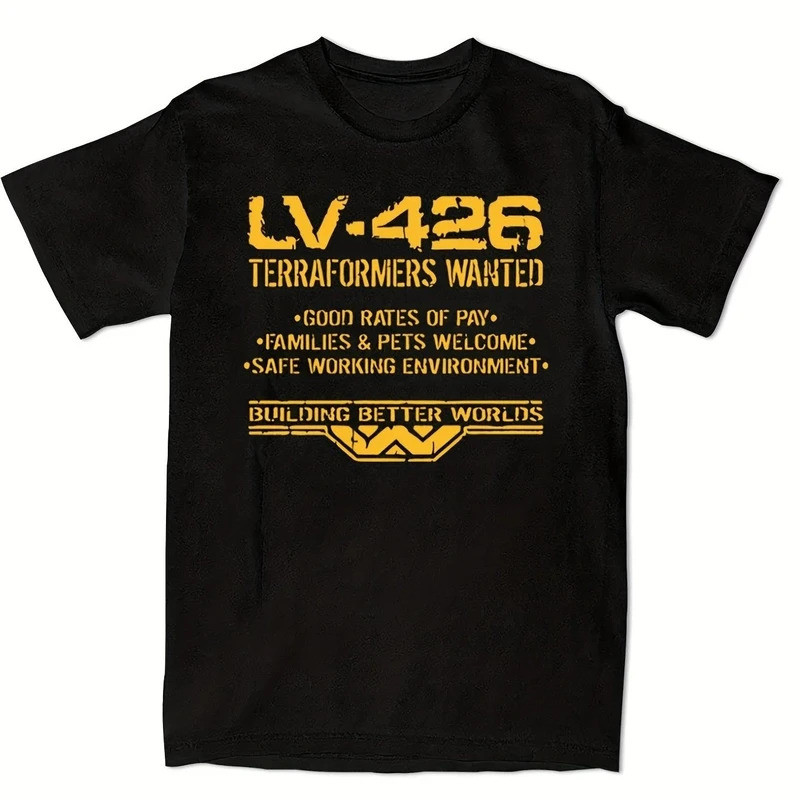 2026时尚 2026LE LV426 Terraformers Wanted Aliens Prometheus Graphic T-Shirt for Men Black Cotton Tee w