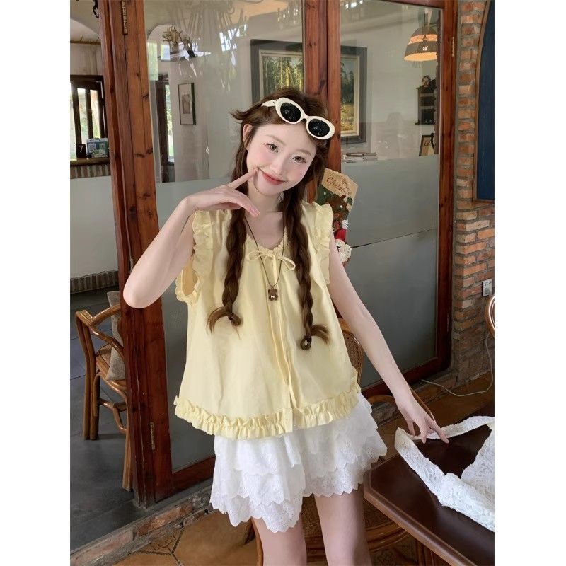❤sweet❤ผู้หญิง เวอร์ชันเกาหลี หวาน คอวี ผูกขึ้น เสื้อกั๊ก แสดงผอม เสื้อ ราคา ถูกที่สุด ดีลบีเคเค แกลเลอรีภาพที่ 6