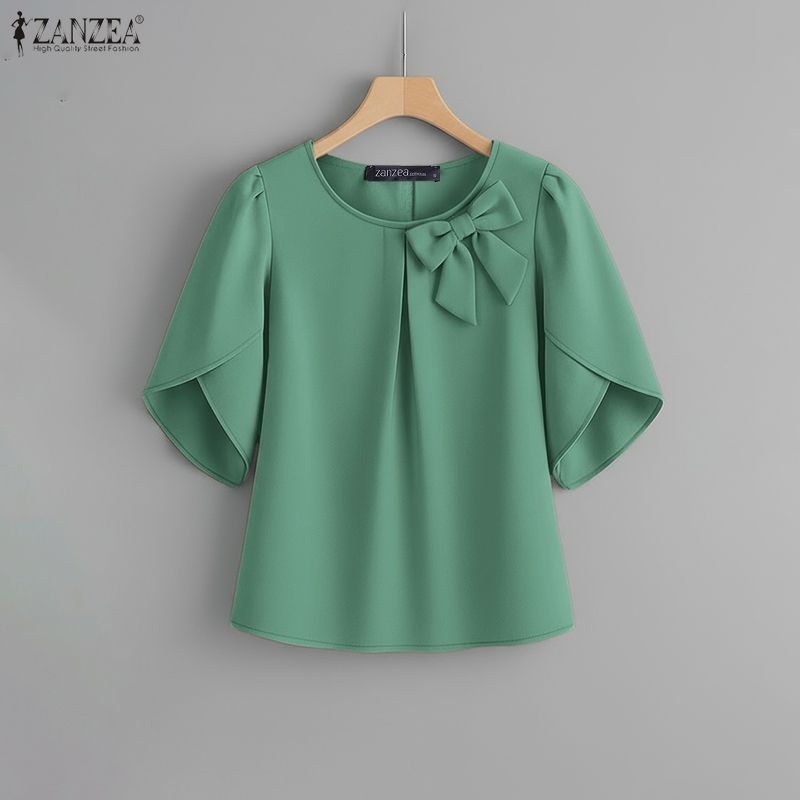 ZANZEA เสื้อผ้าสำหรับผู้หญิงสไตล์เกาหลี แบบเสื้อคอกระดุมแขนโบว์ตกแต่ง ราคา ถูกที่สุด ดีลบีเคเค แกลเลอรีภาพที่ 6
