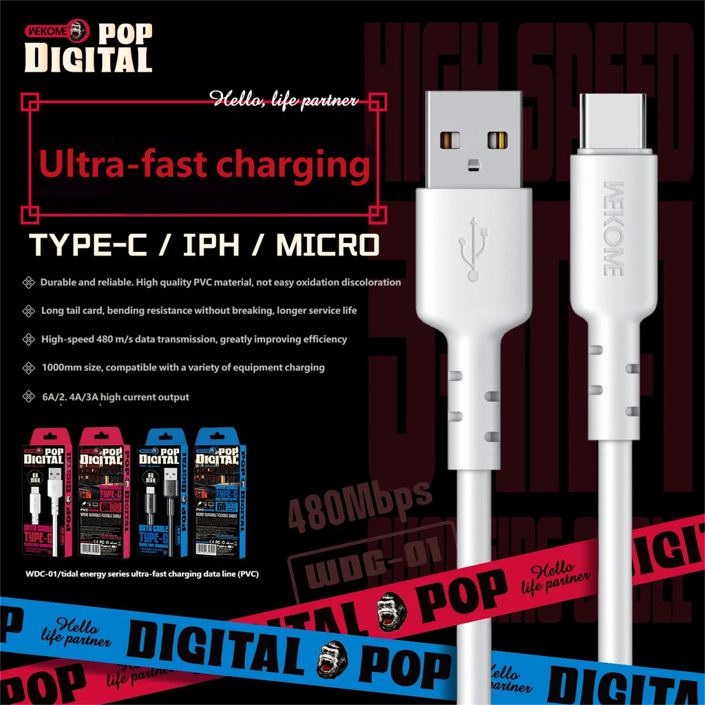 Wekome wekome wekome สายชาร์จโทรศัพท์มือถือชาร์จเร็วสามในหนึ่งเดียว 6a สายชาร์จเร็วแบบถัก Body type-