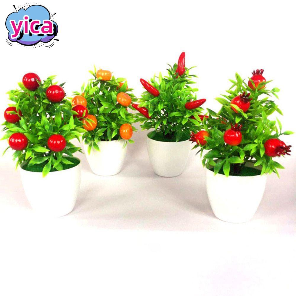 YICA Fruit Tree potted Gift Windowsill Ornament Fake greenery Orange Berries