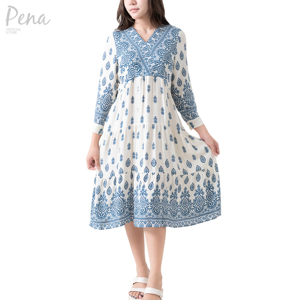 Pena house เดรสลายบลูโทนสไตล์โบฮีเมียน PODL012602