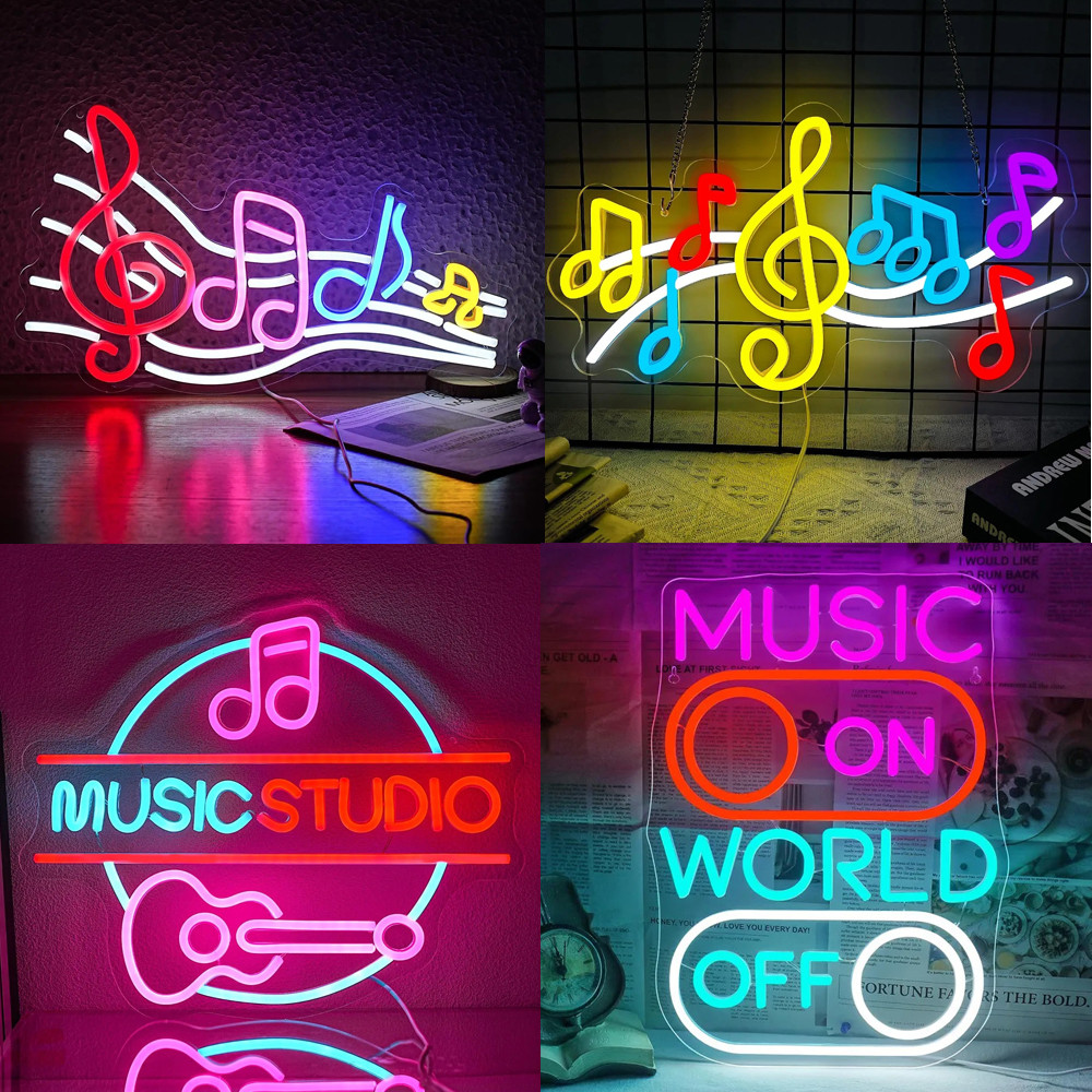 Music Note Neon Light Music World Neon Sign รู้สึกเพลง USB Dimmable Neon Sign พร้อมโน้ตดนตรีที่มีสีสัน LED Wall Art สําหรับห้องนอน Gaming Room Bar Decor Inspiring ของขวัญ