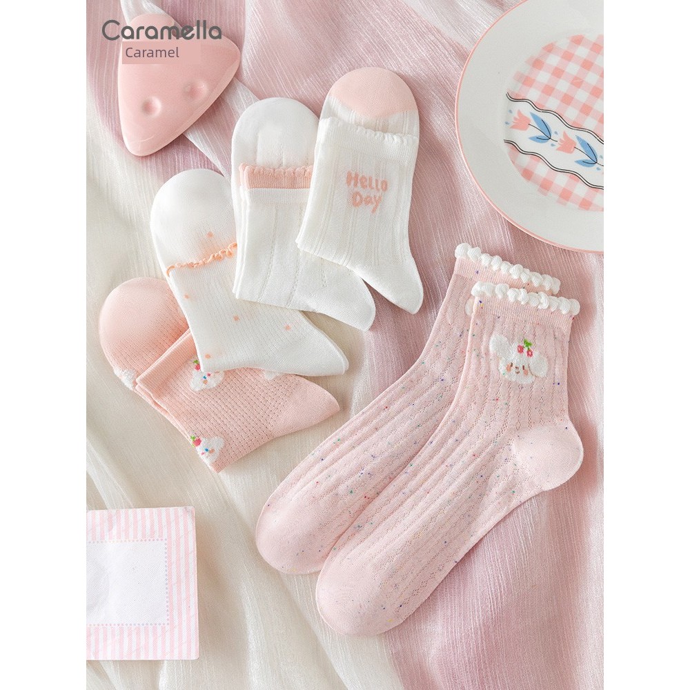 personal best ถุงเท้า ถุงเท้ายาว Caramella การ์ตูนผู้หญิงถุงเท้าสีชมพู