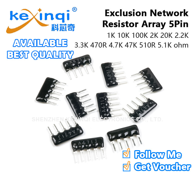(5 ชิ้น) 5Pin Exclusion Network Resistor Array DIP 1K 10K 100K 2K 20K 2.2K 3.3K 470R 4.7K 47K 510R 5
