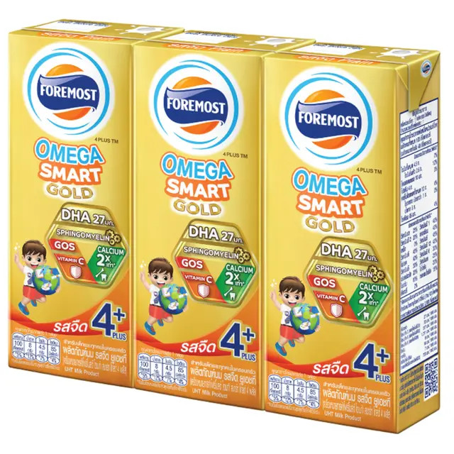 (แพ็ค 3) Foremost Omega 3 Gold 4 Plusโฟร์โมสต์โอเมก้า 369 โกลด์ 4 พลัสผลิตภัณฑ์นมยูเอชทีรสจืด 180มล.