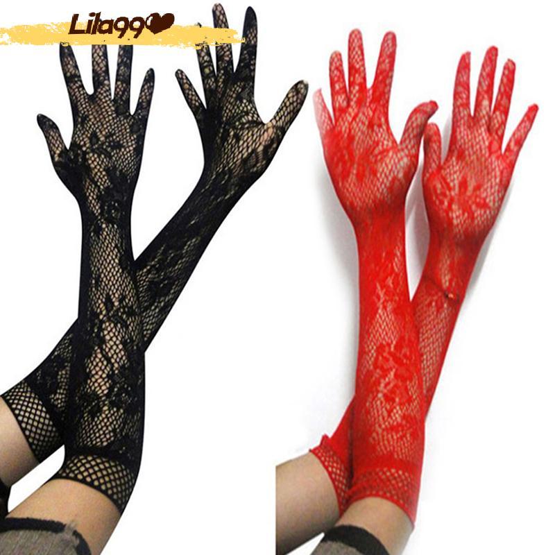 ถุงมือตาข่ายยาวสำหรับผู้หญิงถุงมือเซ็กซี่สไตล์ตาข่ายลูกไม้สวยสง่าแฟชั่นใหม่