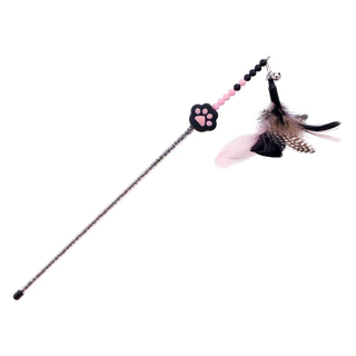 การออกแบบรอยเท้าน่ารัก Feather Teasing Cat Rod Stick ของเล่น Interactive Teaser สําหรับลูกแมว