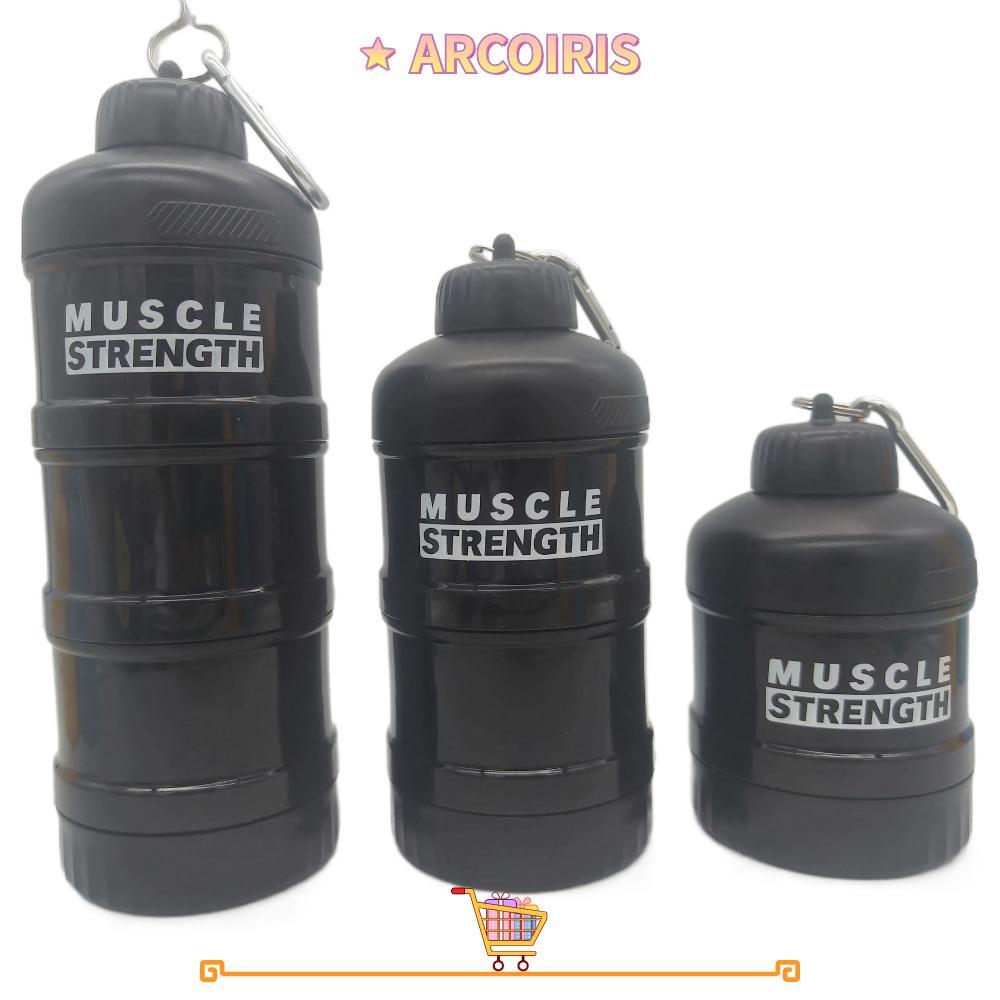 กล่องผงโปรตีน ARCOIRIS 1/2/3 ชั้น, ช่องทางพลาสติกแบบพกพาขวดอาหารเสริมฟิตเนส, ที่เก็บชั้นทนทานพร้อมหัวเข็มขัดปีนเขาขนมสามารถ