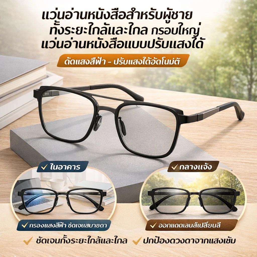 【ปรับโฟกัสอัตโนมัติ】แว่นตาโปรเกรสซีฟ 3in1 มองเห็นชัดทุกระยะ แว่นสายตายาวผู้สูงอายุ แว่นอ่านหนังสือ/ทำงาน/ใช้ดิจิทัล เลนส์บางเบาใส่ตลอดวัน