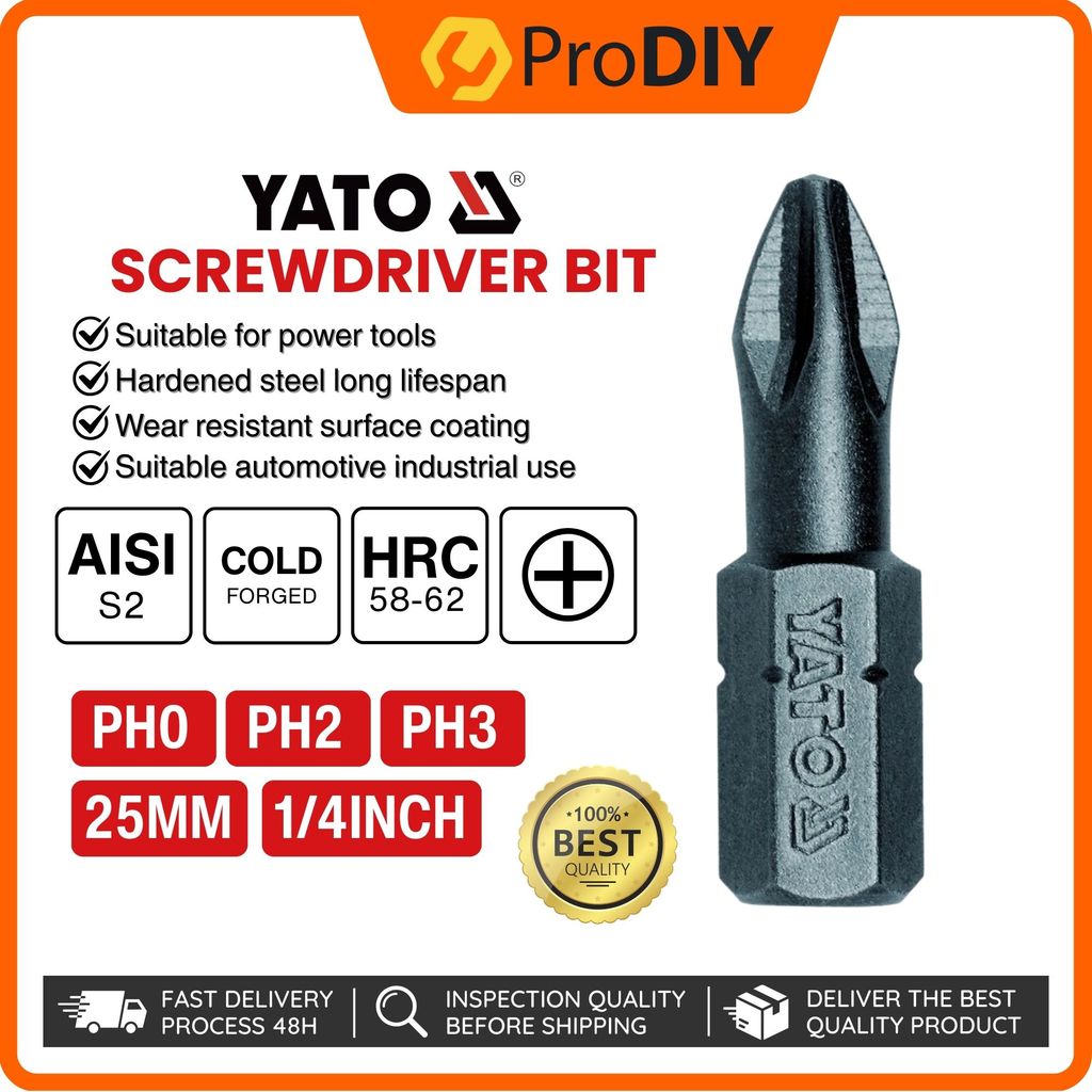 YATO PH0 PH2 PH3 25MM ดอกไขควงทนทานคุณภาพสูงเครื่องมือ Heavy Duty