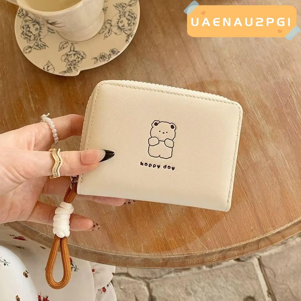 UAENAU2PG1 Card Holder, Pu Leather Cartoon Women Wallet, Bear Rabbit Cat Short Wallet