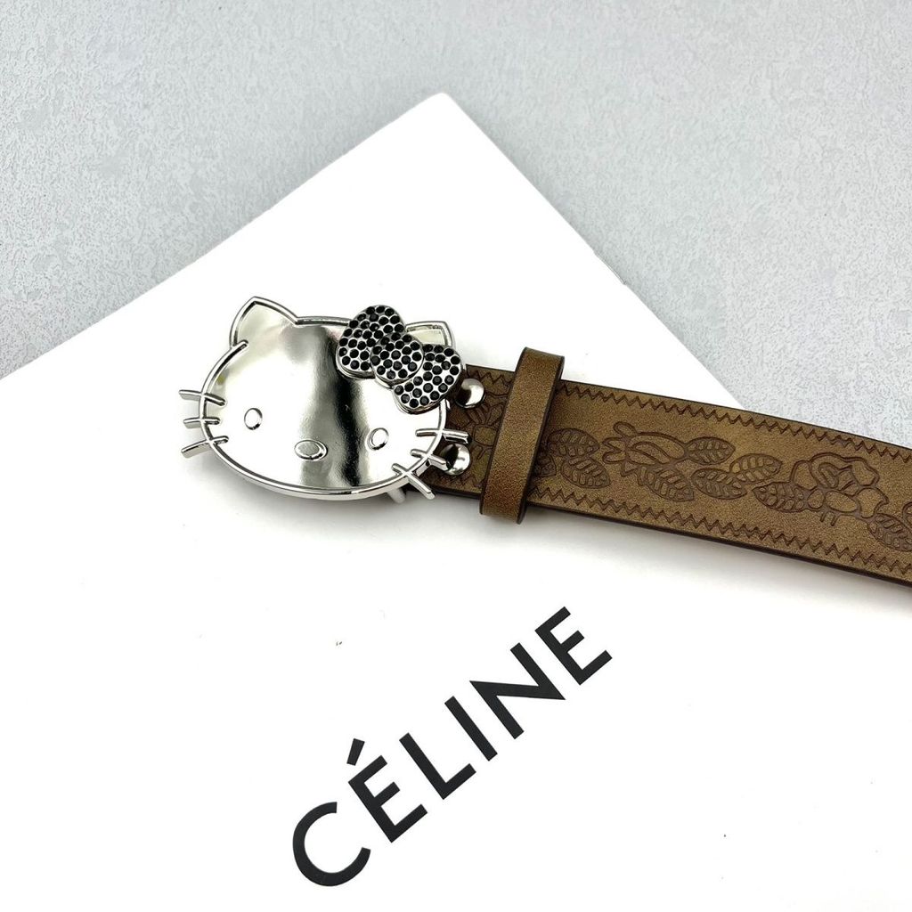 เข็มขัดผู้หญิงแบบพิมพ์เรโทร เพชร Bow KT และลายแมว สไตล์ Y2K สำหรับกางเกงยีนส์และลุคทันสมัย