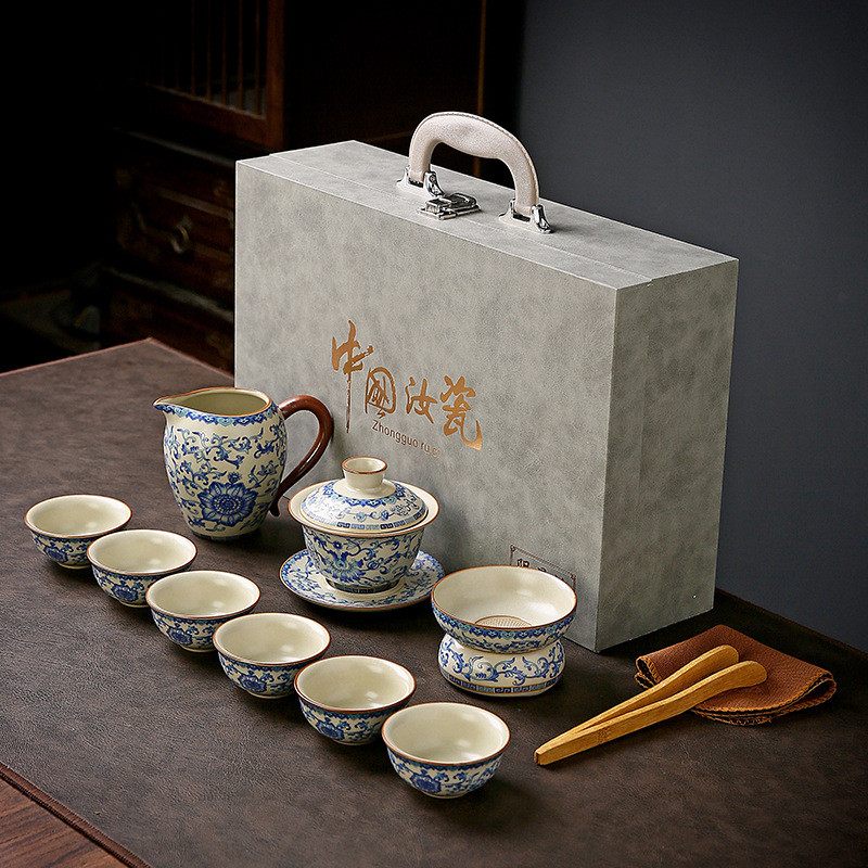 Ru เตาเผากาน้ําชาถ้วยน้ําชาหรูหรา High-End Kung Fu ชุดชาในครัวเรือนห้องนั่งเล่นสํานักงานการประชุมแขก
