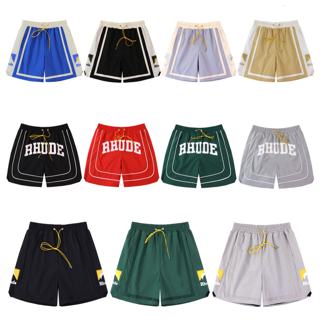 SHORTS กีฬา RHUDE ซันเซ็ต ปี 2026 พรินต์ลายตัวหนังสือและโลโก้สีคอนทราสต์