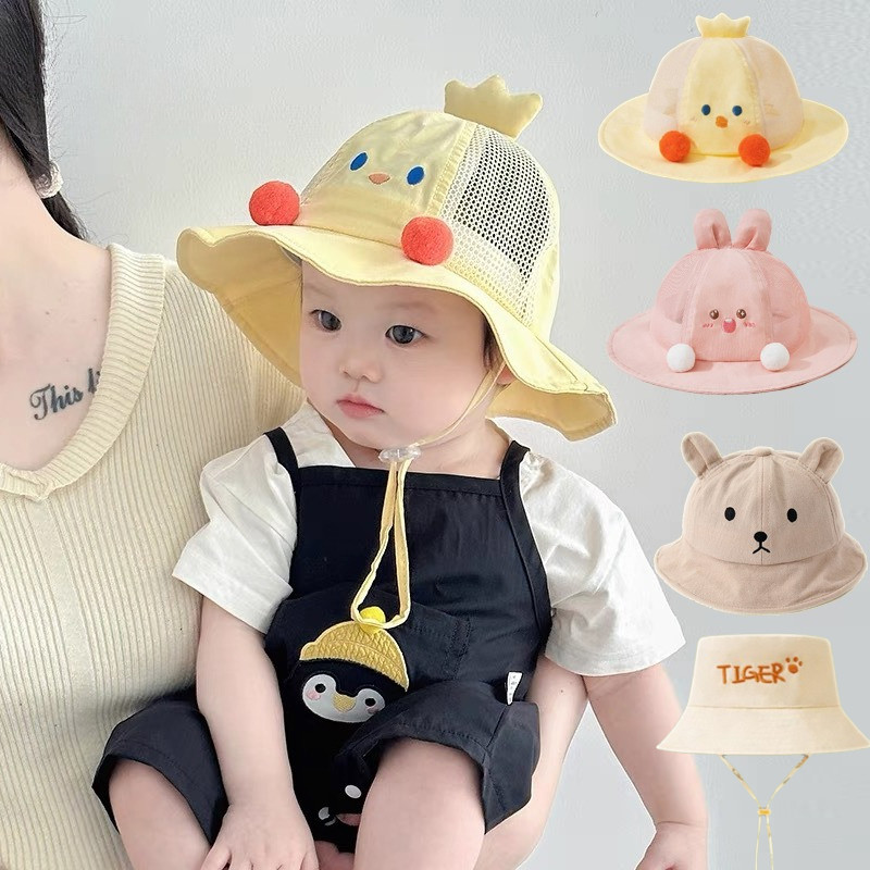 พร้อมส่ง หมวกกันแดดเด็ก หมวกชาวประมง รูปแบบการ์ตูนน่ารัก บังแดดและระบายอากาศ ป้องกันแสงแดดในฤดูร้อน