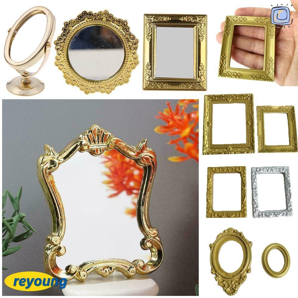 REYOUNG Mini Gloden Frames DIY Dollhouse Ornament Vintage Bathroom Furniture Doll Accessories