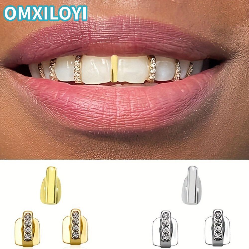 OMXILOYI 3 ชิ้น Hip Hop ฟัน Grillz, เงา Rhinestone Grillz, Hollow ฟันเครื่องประดับผู้หญิงผู้ชาย